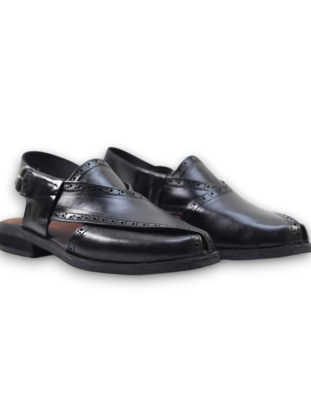 Black Brogue Peshawari Chappal - Image 2