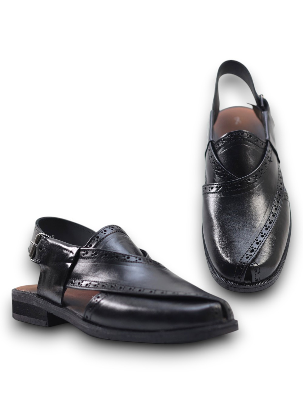 Black Brogue Peshawari Chappal - Image 4