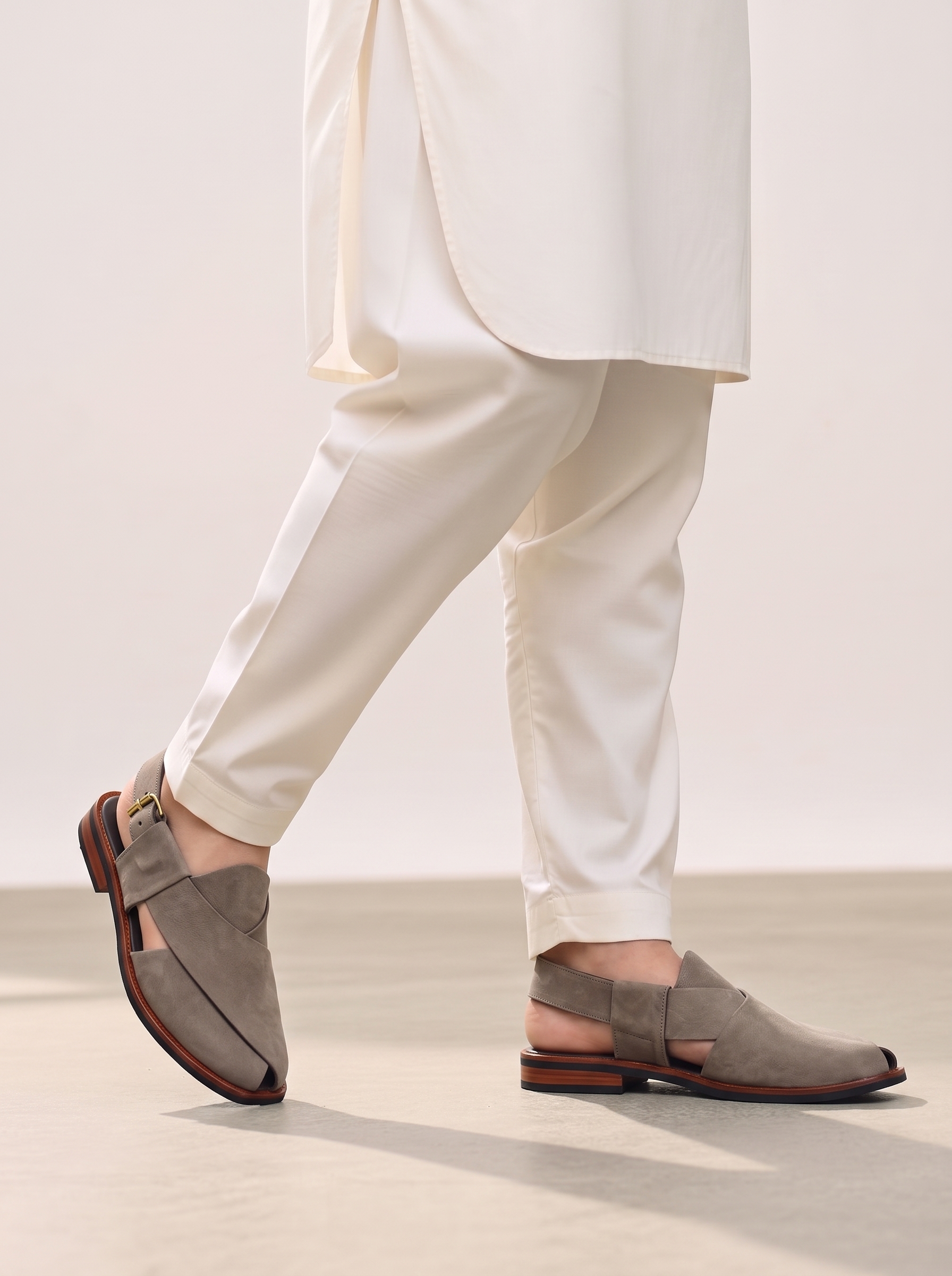 Beige Suede Peshawari Chappal